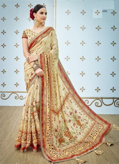 Multicolor Pure Banarasi Silk Digital Print Saree Indian Couture