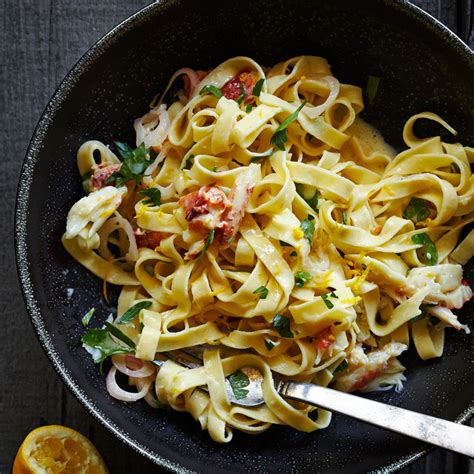Dice the onion, green pepper and garlic, shred the cheese. Crab Pasta with Prosecco and Meyer Lemon Sauce Recipe | MyRecipes