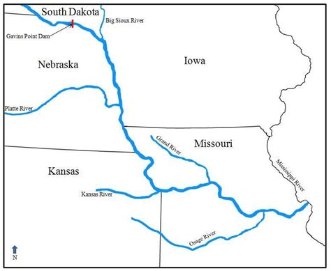 Map Of The Lower Missouri River From Gavins Point Dam At Yankton Sd