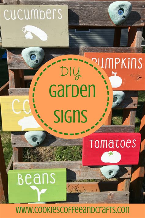 These funny garden signs are made with wood, metal stakes and colorful paint. Garden Signs - Cookies Coffee and Crafts