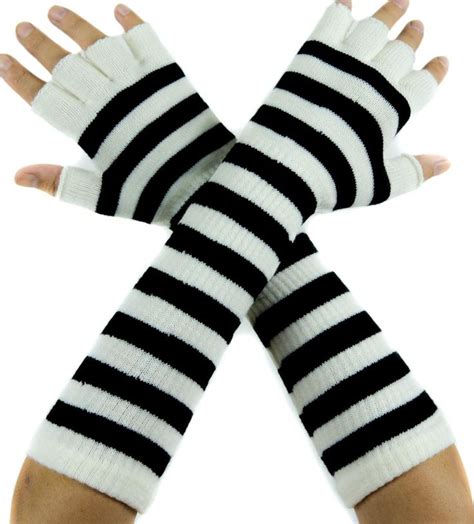 white and black stripe fingerless gloves arm warmers alternative clothing arm warmers gloves