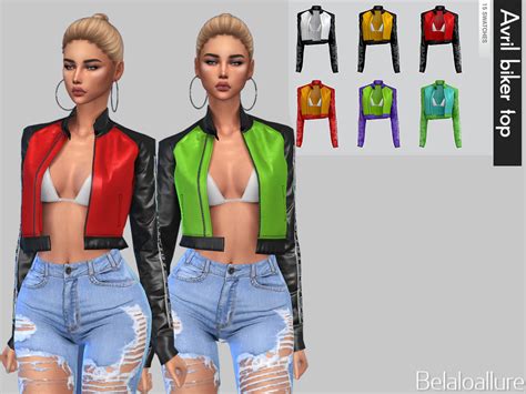 Avril Leather Biker Jacket With Bra By Belaloallure At TSR Sims 4 Updates