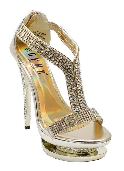 Womens Gold Diamante Wedding Bridal Prom Exotic Stiletto Sandals Shoes