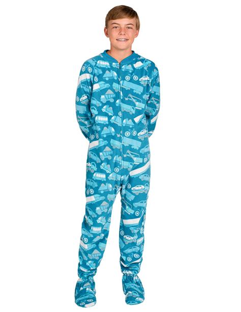 Footed Pajamas Automotive Kids Fleece One Piece Kids Large Fits