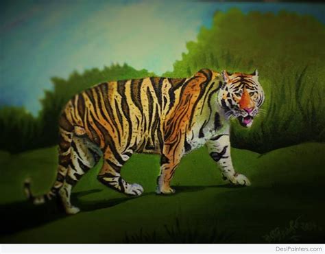 Excellent Acryl Painting Of Tiger Desi Painters