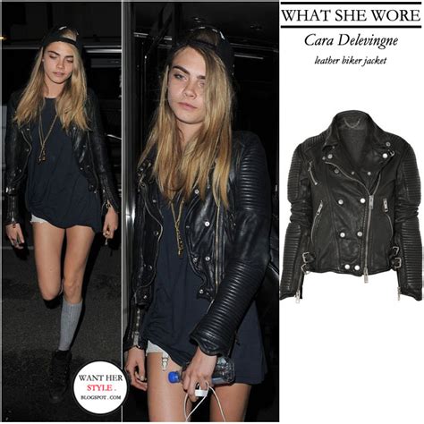 What She Wore Cara Delevingne In Black Leather Biker Jacket In London