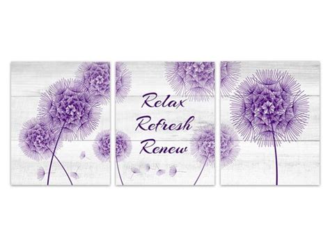 Purple Bathroom Canvas Art Relax Refresh Renew Dandelion Etsy