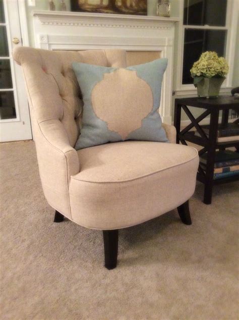 Grey rolling tufted wood base office chair. Natural linen original design quatrefoil. Can be ...