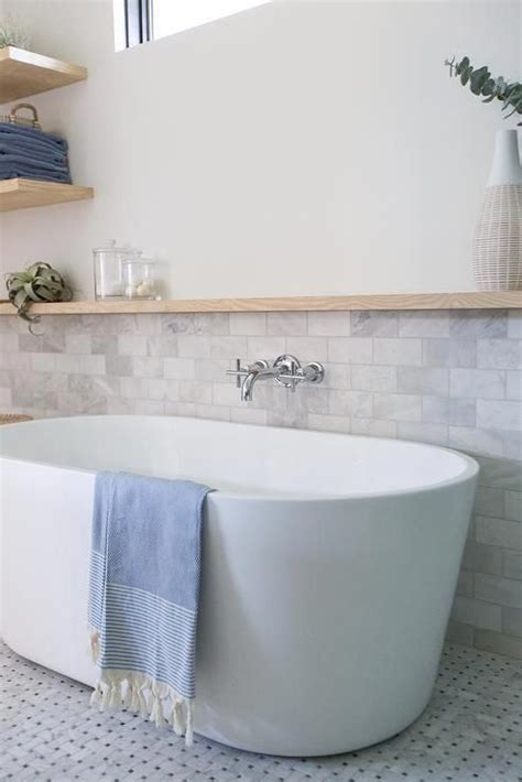 Shop with afterpay on eligible items. Half marble subway tiled wall in a cottage bathroom ...