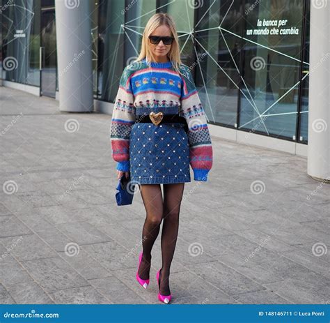 milan italy 20 february 2019 fashion blogger street style outfit editorial photo image of