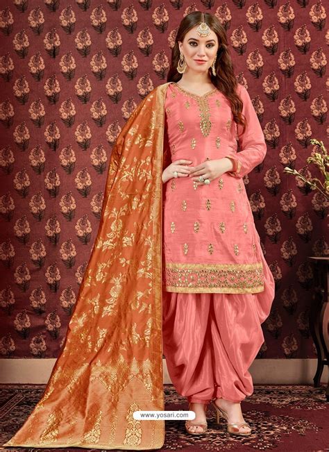 Buy Peach Designer Embroidered Punjabi Patiala Suits Punjabi Patiala