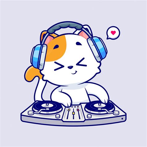 Premium Vector Cute Cat Playing Dj Electronic Music With Headphone