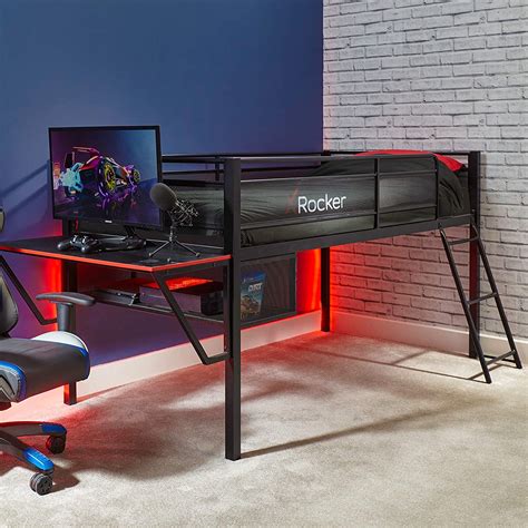 X Rocker Sanctum Mid Sleeper Gaming Bed With Desk Storage Shelf Metal