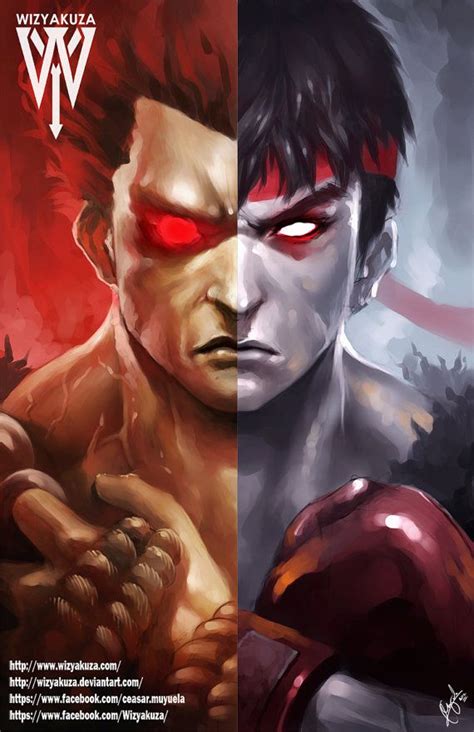 Akuma Gouki Y Ryu Split Street Fighter 11 X 17 Impresión Digital Street Fighter Art Ryu