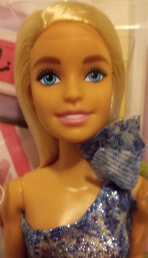 Barbie Blonde Hair Blue Eyes With Short Blue Sequins Mini Dress Silver