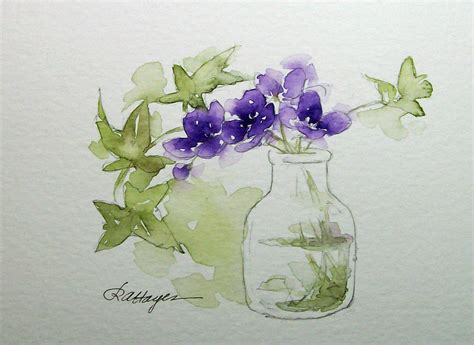 Watercolor Paintings By Roseann Hayes Violets And Ivy Watercolor Painting