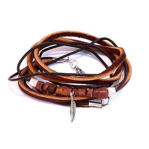 Unisex Brown Multi Wrap Leather Bracelet With Beads And Etsy