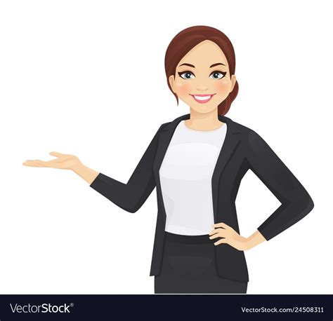 Elegant Business Woman In Black Dress Showing Isolated Vector