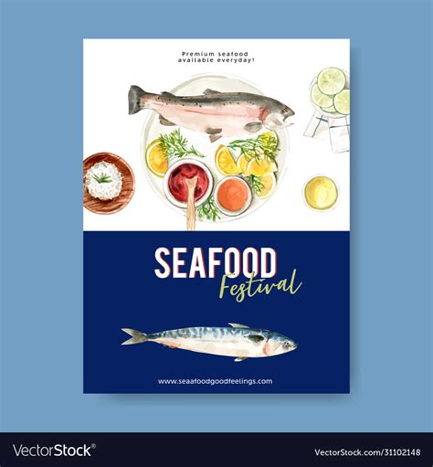 Seafood Poster Design With Amberjack Fish Vector Image