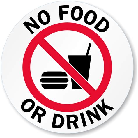 This printable sign reminds people that food and drink are not allowed in this area. No Food or Drink Glass Decal Signs, SKU: LB-2898