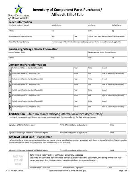 Tx Auto Bill Of Sale Printable