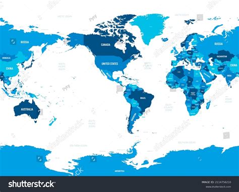 World Map America Centered Blue Hue Stock Vector Royalty Free