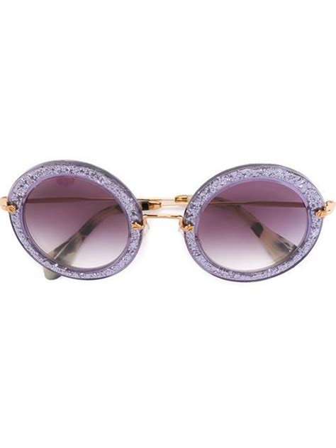 Miu Miu Eyewear Pink And Purple Miumiueyewear 圆框闪款太阳眼镜 Round Eyewear Glitter Glasses Purple