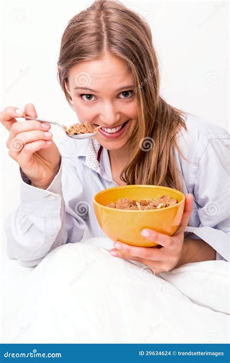 Young Woman Eating Cereals Stock Photo Image Of Cornflakes 39634624