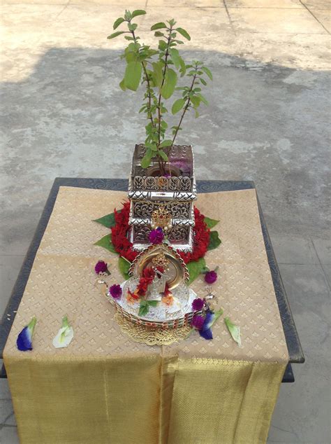 Tulasi Pooja Silver Pooja Items Diwali Decorations At Home Tulasi Plant