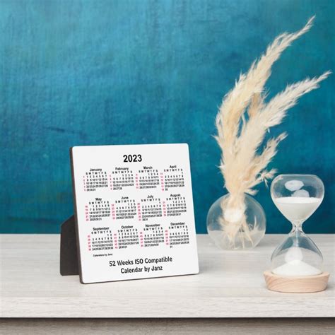 2023 White 52 Weeks Iso Desk Calendar By Janz Plaque Zazzle