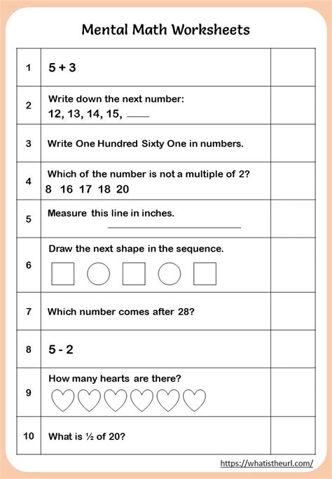 Printable Mental Math Worksheets For 1st Grade Mental Maths