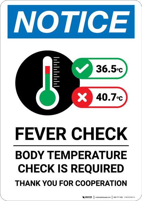 Notice Fever Check Body Temperature Check Required With Icon Portrait