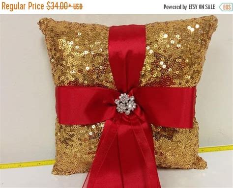 Gold Sequin Ring Pillow Or Basket Flower Girl Etsy Uk Bow Pillows
