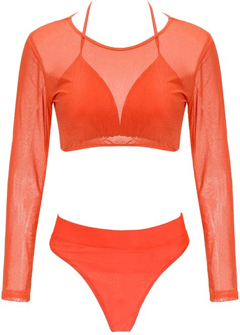 albizia women s triangle high waist thong bikini set orange size medium gsnd ebay
