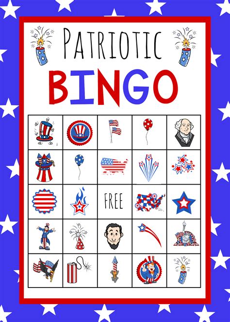 Jumbo bingo cards 100 pc. Patriotic 4th of July Bingo Game to Print