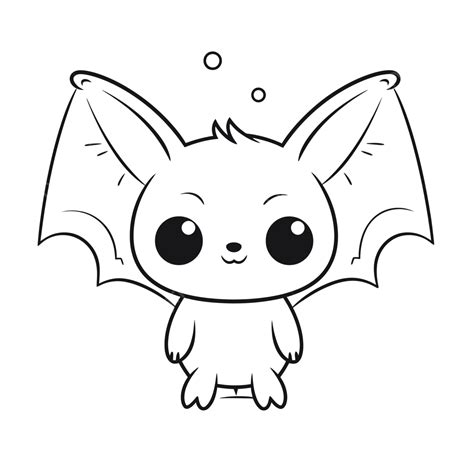 Little Kawaii Bat On White Background Outline Sketch Drawing Vector