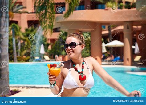 Beautiful Woman In Bikini Drinking Cocktail Stock Photo Image Of