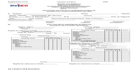 Deped Form 137 E With Logo And Lrn
