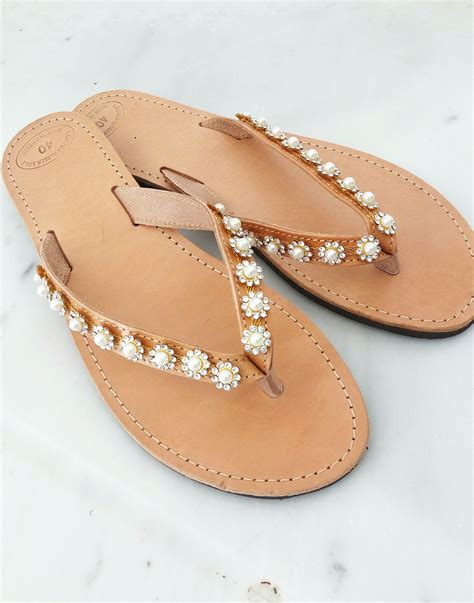 wedding sandals bridal luxury sandals greek leather flip flops sandals decorated sandals with