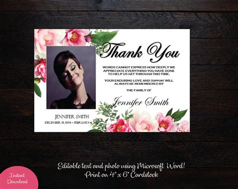 Funeral Photo Thank You Card 4 X 6 Memorial Etsy Funeral Thank You