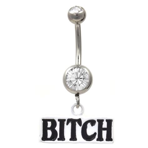 White And Black Bitch Square Nameplate Belly Ring