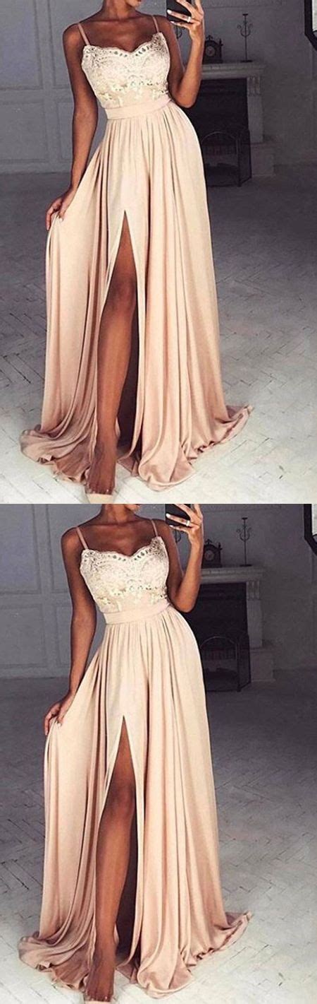 Charming A Line Spaghetti Straps Split Side Satin Long Prom Evening Dress With Lace D30081 On Luulla