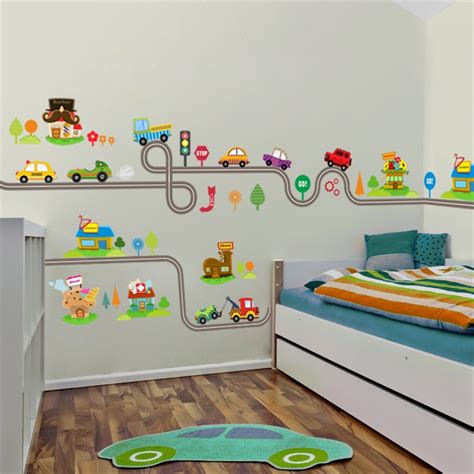 Cartoon Cars Highway Track Wall Stickers For Kids Rooms