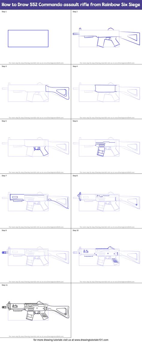 How To Draw 552 Commando Assault Rifle From Rainbow Six Siege Printable