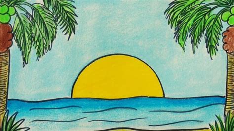 How To Draw A Sea Scenery Drawing Easy Scenery Drawing Sunset
