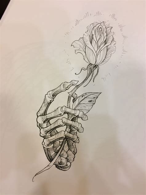 Rose And Skeletal Hand Skeleton Drawings Dark Art Drawings Pencil