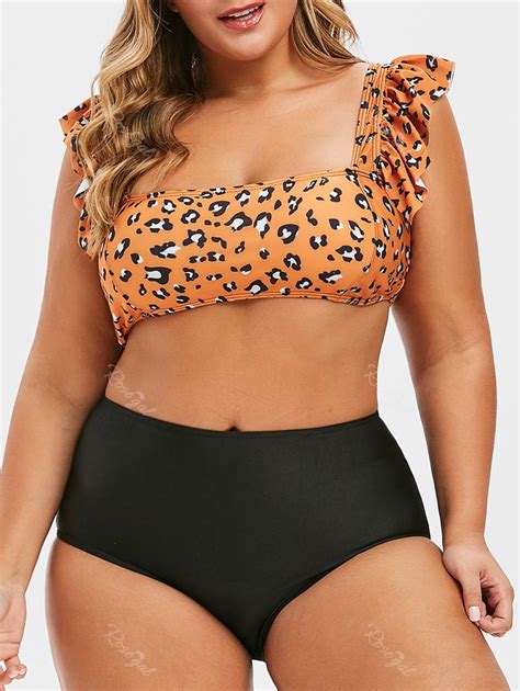 [46 off] plus size lace up leopard print bikini swimsuit rosegal
