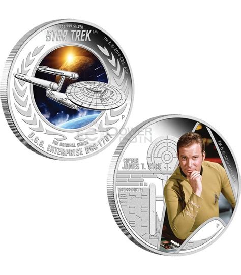 Captain Kirk Enterprise Starship Star Trek Two Silber Münze Set 1