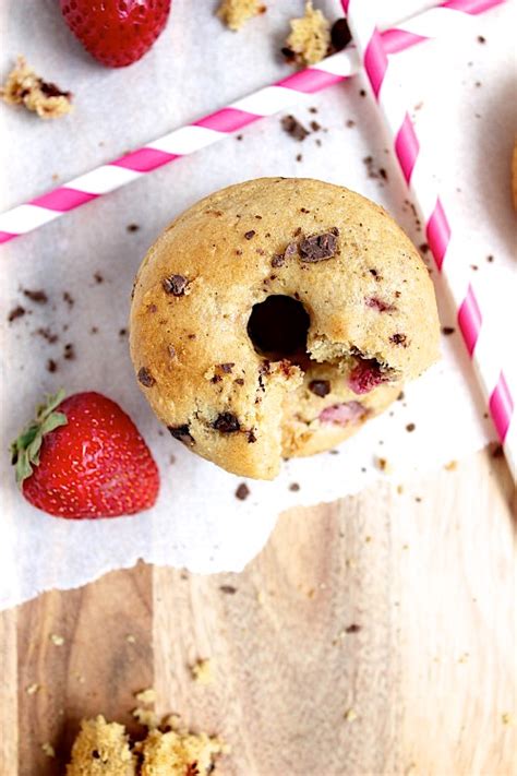 Baked Vanilla Spiked Strawberry Choc Chip Donuts Better With Cake