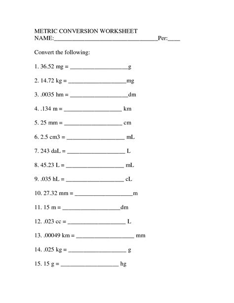 Metric Conversions Worksheet 2 Answers